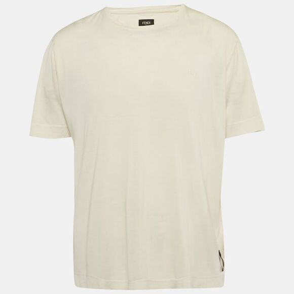 Fendi Cream Logo Embroidered Jersey T-Shirt L